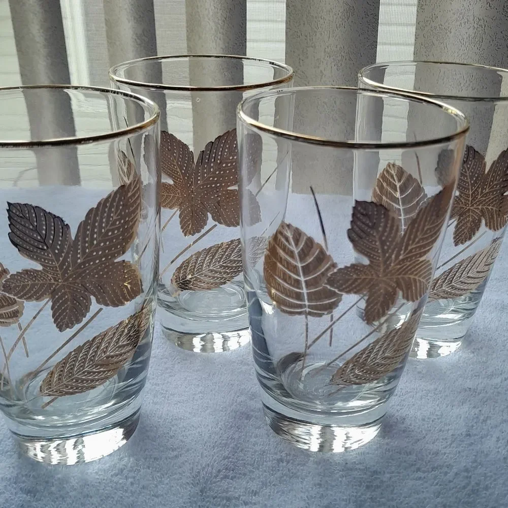 Libbey Gold Leaf Glasses Set of 4 Vintage